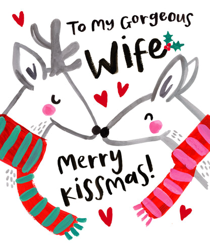 To My Gorgeous Wife Merry Kissmas! Reindeer Christmas Card