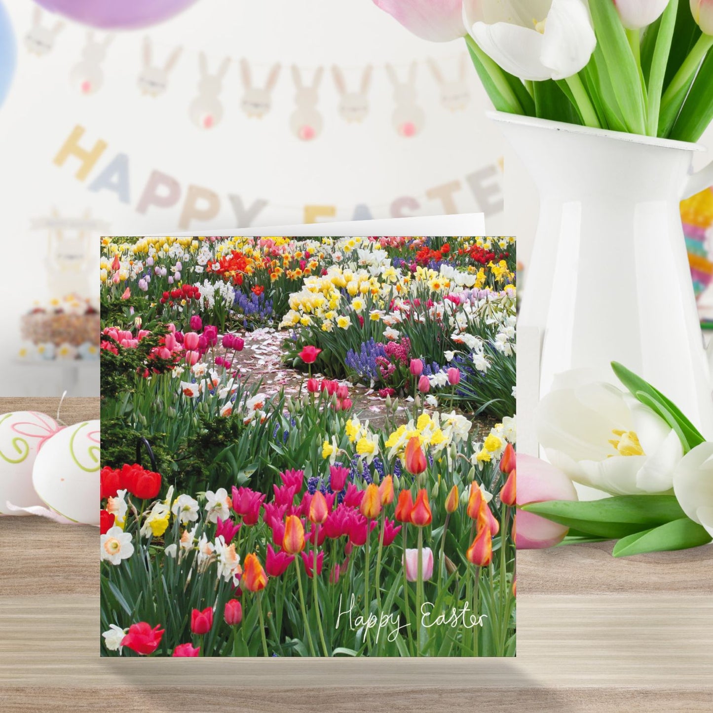 Happy Easter Tiptoe Through Tulips Artistic Easter Greeting Card
