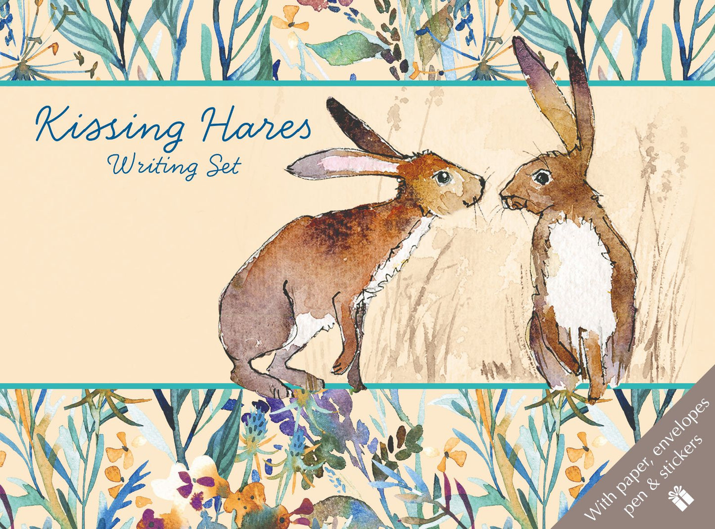 Gifted Stationery Kissing Hares Letter Writing Set Contains Pen, Paper & Envelopes