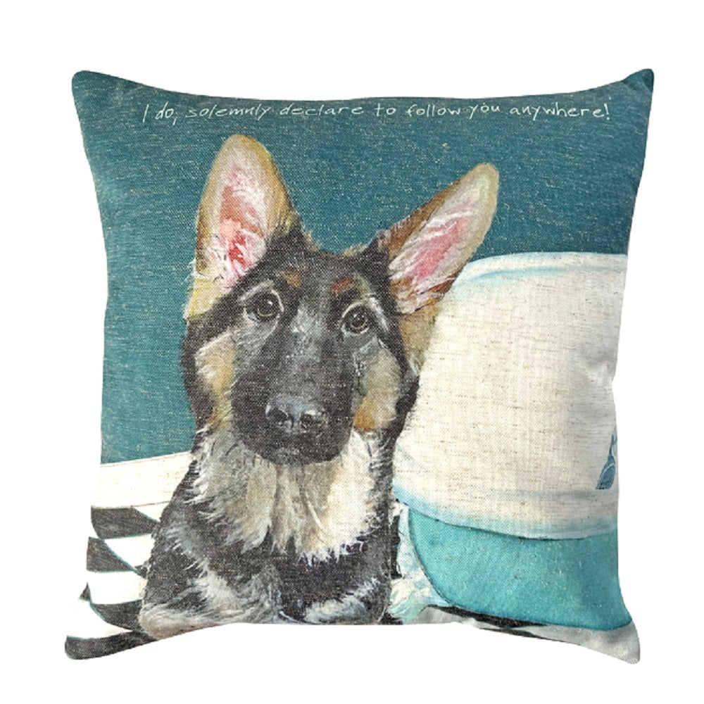Little Dog Laughed Alsatian I Promise To Follow Cushion Gift