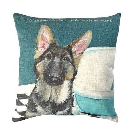 Little Dog Laughed Alsatian I Promise To Follow Cushion Gift