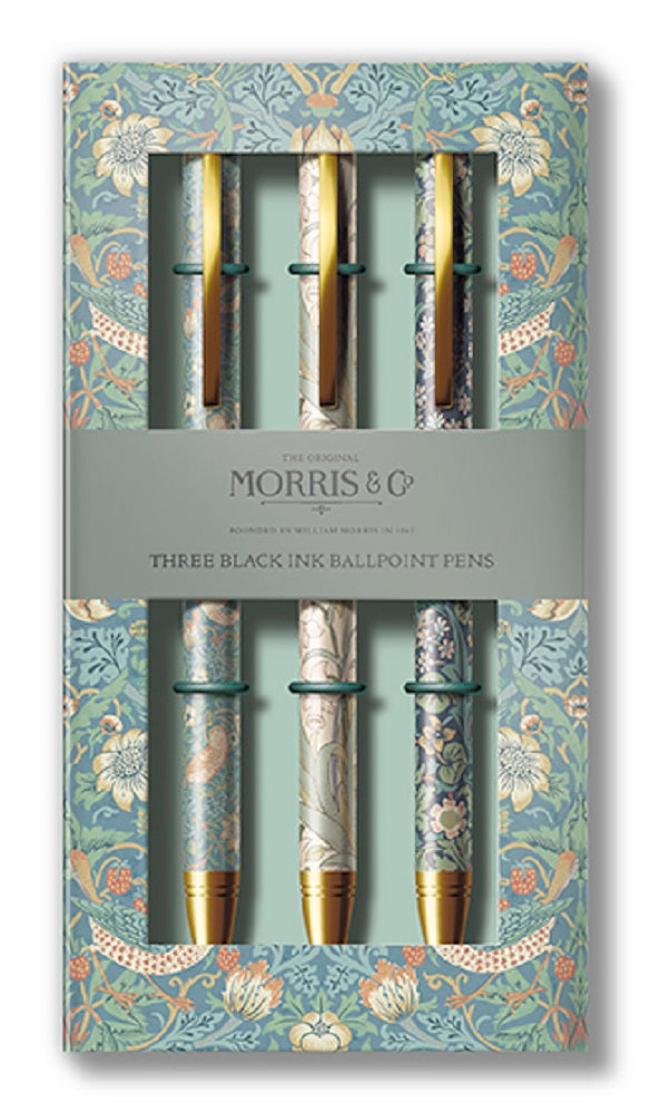 William Morris Set Of 3 Gift Boxed Pens In Assorted Designs