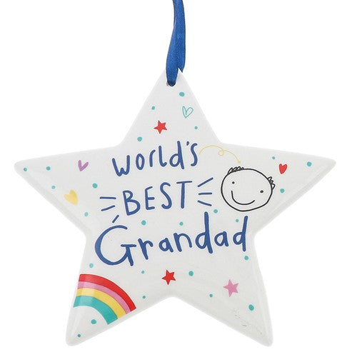 Scribbles Cute World's Best Grandad Ceramic Star Plaque