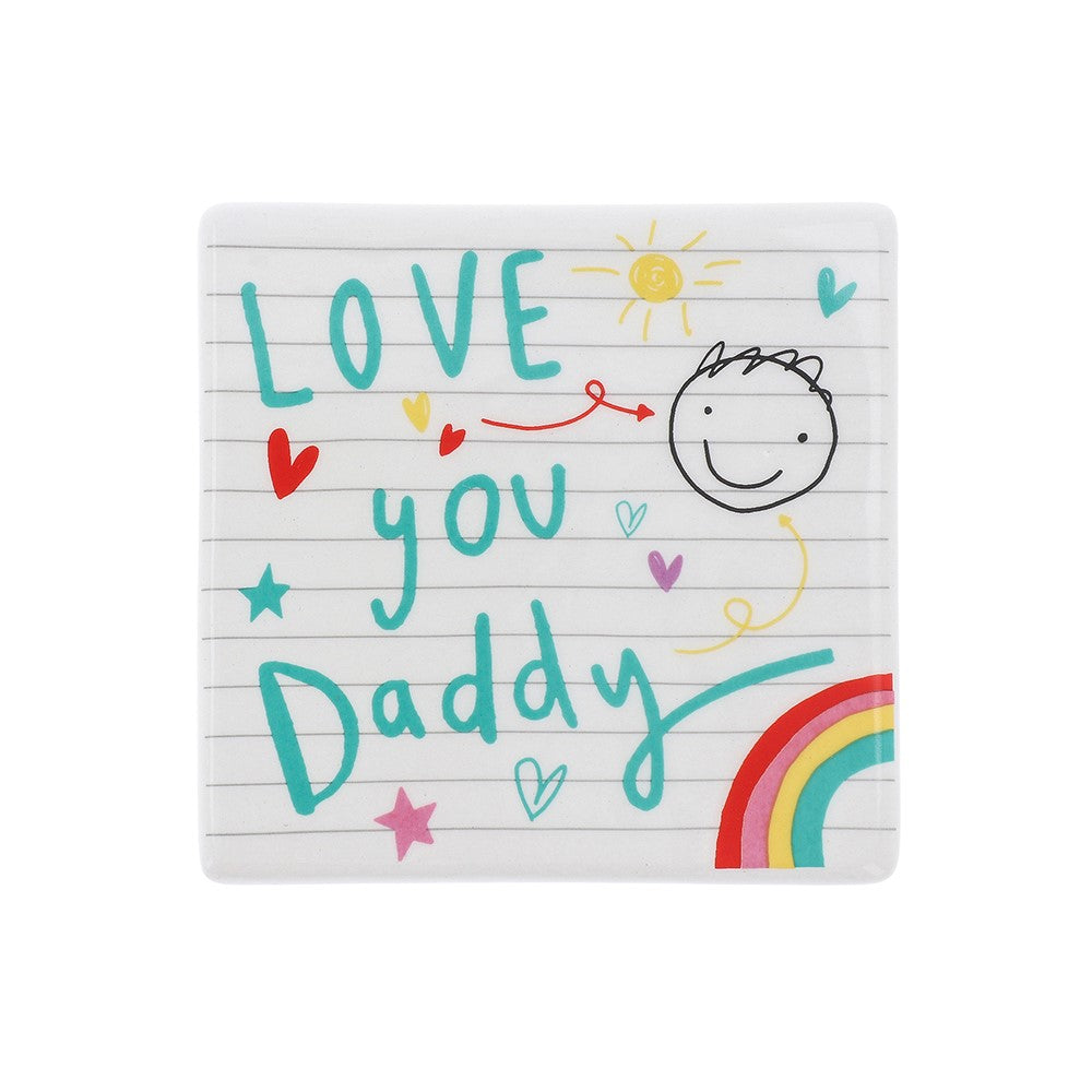 Scribbles Cute Love You Daddy Ceramic School Book Coaster