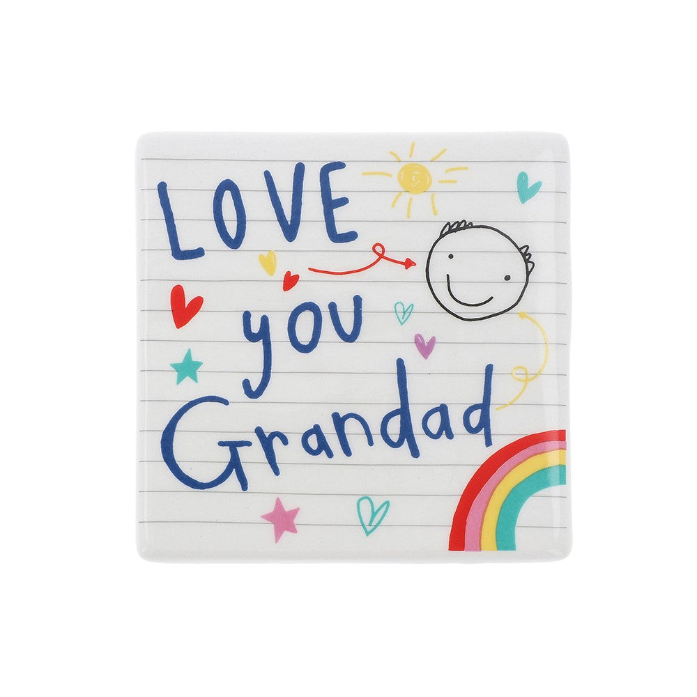 Scribbles Cute Love You Grandad Ceramic School Book Coaster
