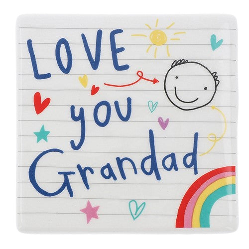 Scribbles Cute Love You Grandad Ceramic School Book Coaster