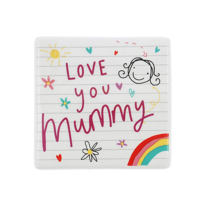 Scribbles Cute Love You Mummy Ceramic School Book Coaster
