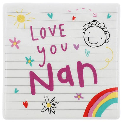 Scribbles Cute Love You Nan Ceramic School Book Coaster