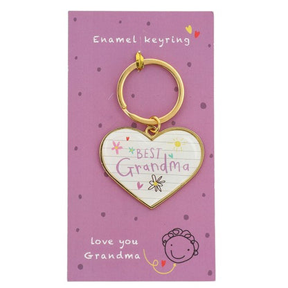 Scribbles Cute Best Grandma Heart Shaped Enamel Keyring