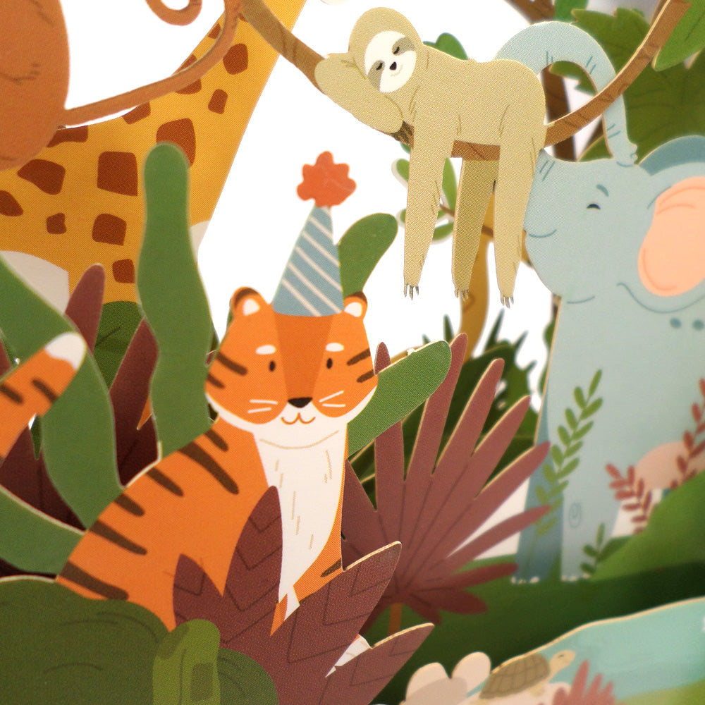 Children's Happy Jungle Animals 3D Pop Up Birthday Greeting Card