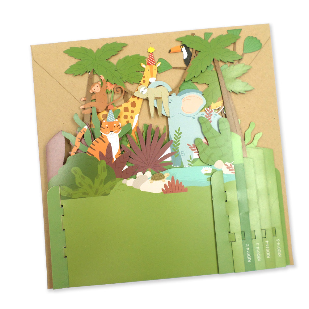 Children's Happy Jungle Animals 3D Pop Up Birthday Greeting Card