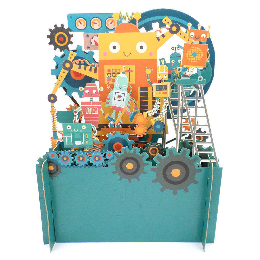 Children's Robots Working 3D Pop Up Birthday Greeting Card