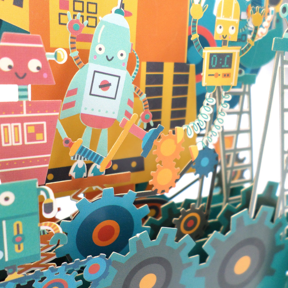 Children's Robots Working 3D Pop Up Birthday Greeting Card