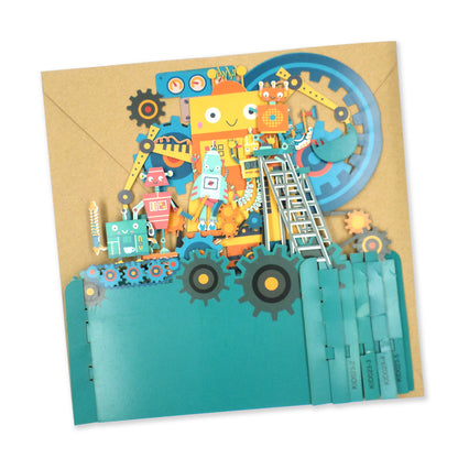Children's Robots Working 3D Pop Up Birthday Greeting Card