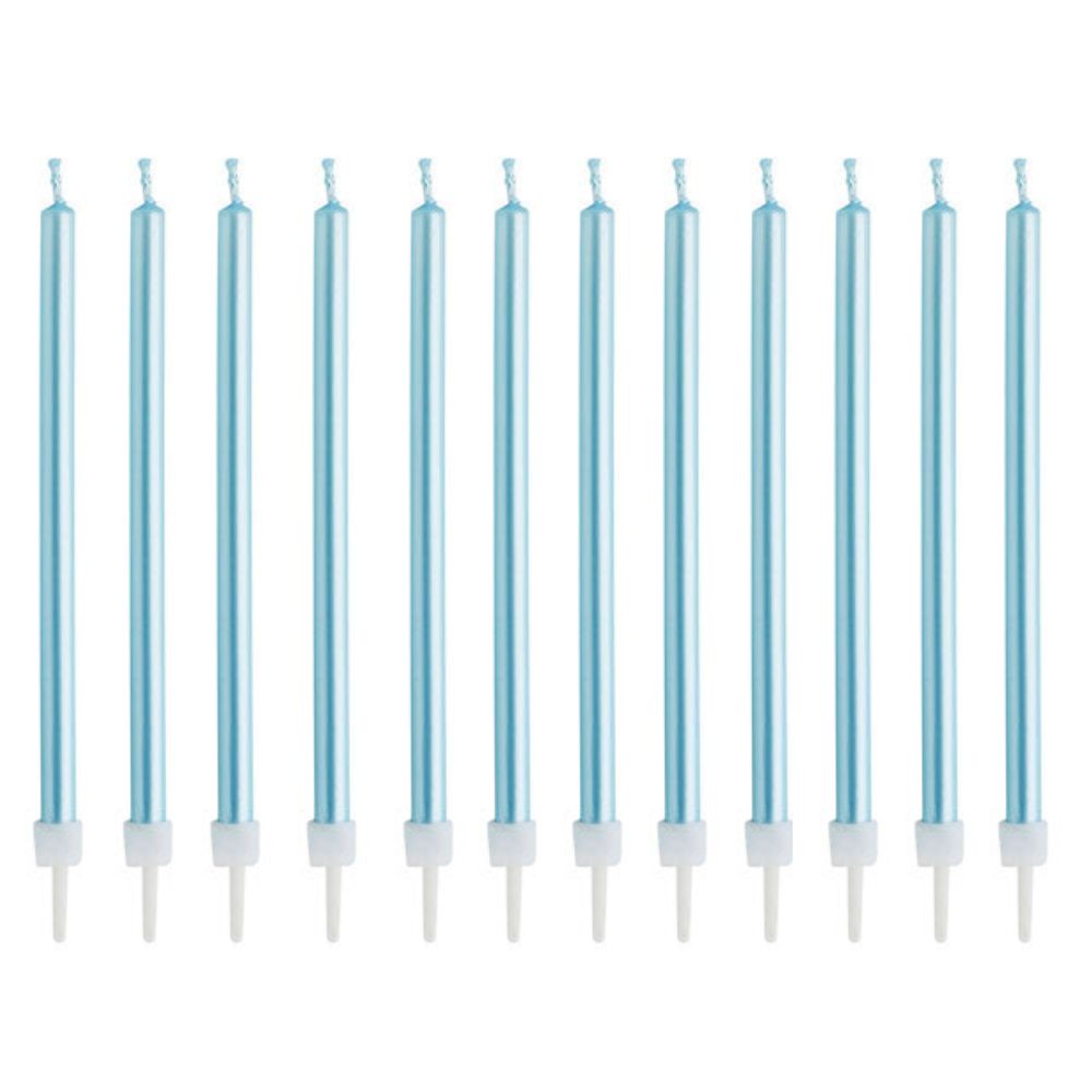 Hootyballoo 12 Pack Blue Skinny Candles & Holders Birthday Celebration Partyware