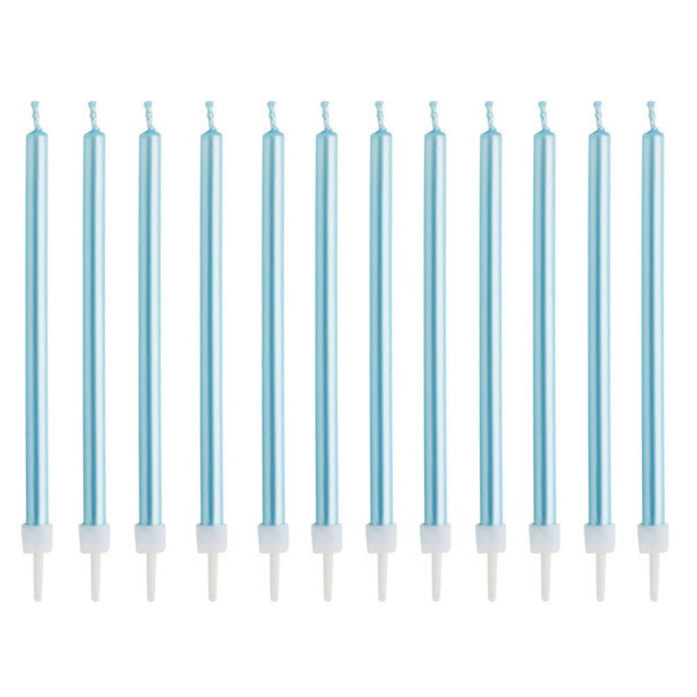 Hootyballoo 12 Pack Blue Skinny Candles & Holders Birthday Celebration Partyware
