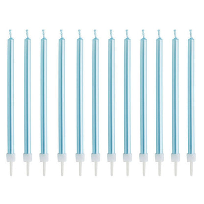 Hootyballoo 12 Pack Blue Skinny Candles & Holders Birthday Celebration Partyware