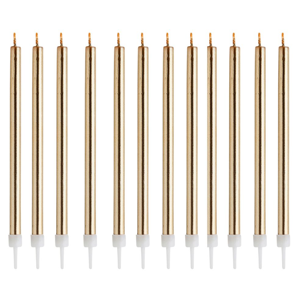 Hootyballoo 12 Pack Gold Skinny Candles & Holders Birthday Celebration Partyware