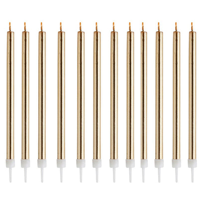 Hootyballoo 12 Pack Gold Skinny Candles & Holders Birthday Celebration Partyware