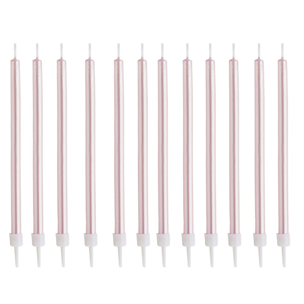 Hootyballoo 12 Pack Pink Skinny Candles & Holders Birthday Celebration Partyware