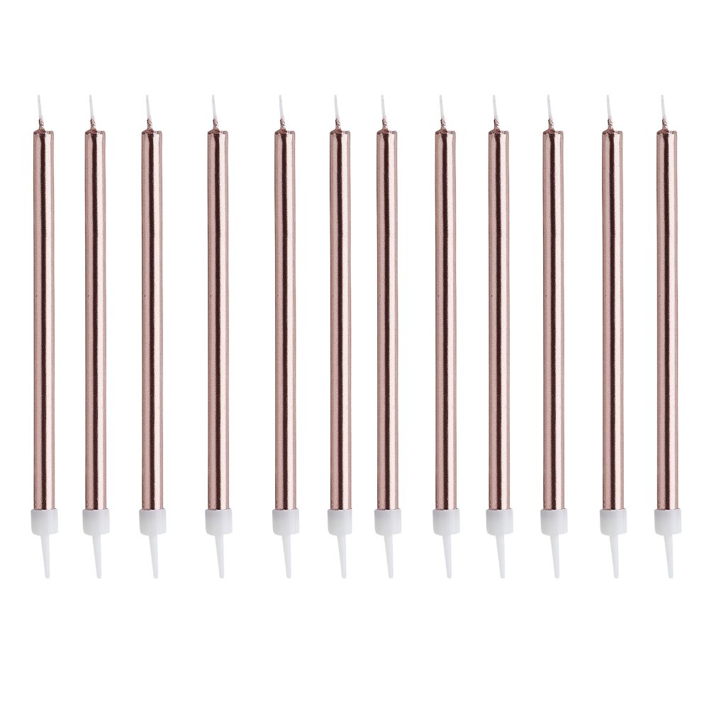 Hootyballoo 12 Pack Rose Gold Candles & Holders Birthday Celebration Partyware