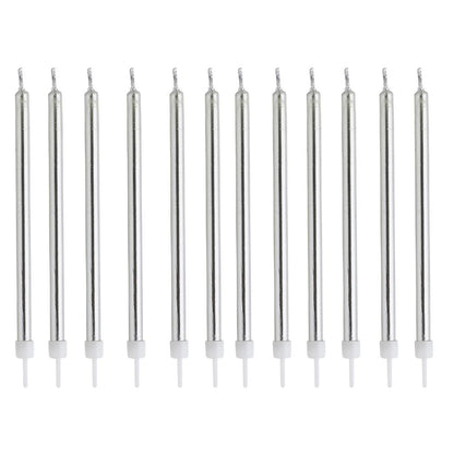 Hootyballoo 12 Pack Silver Candles & Holders Birthday Celebration Partyware