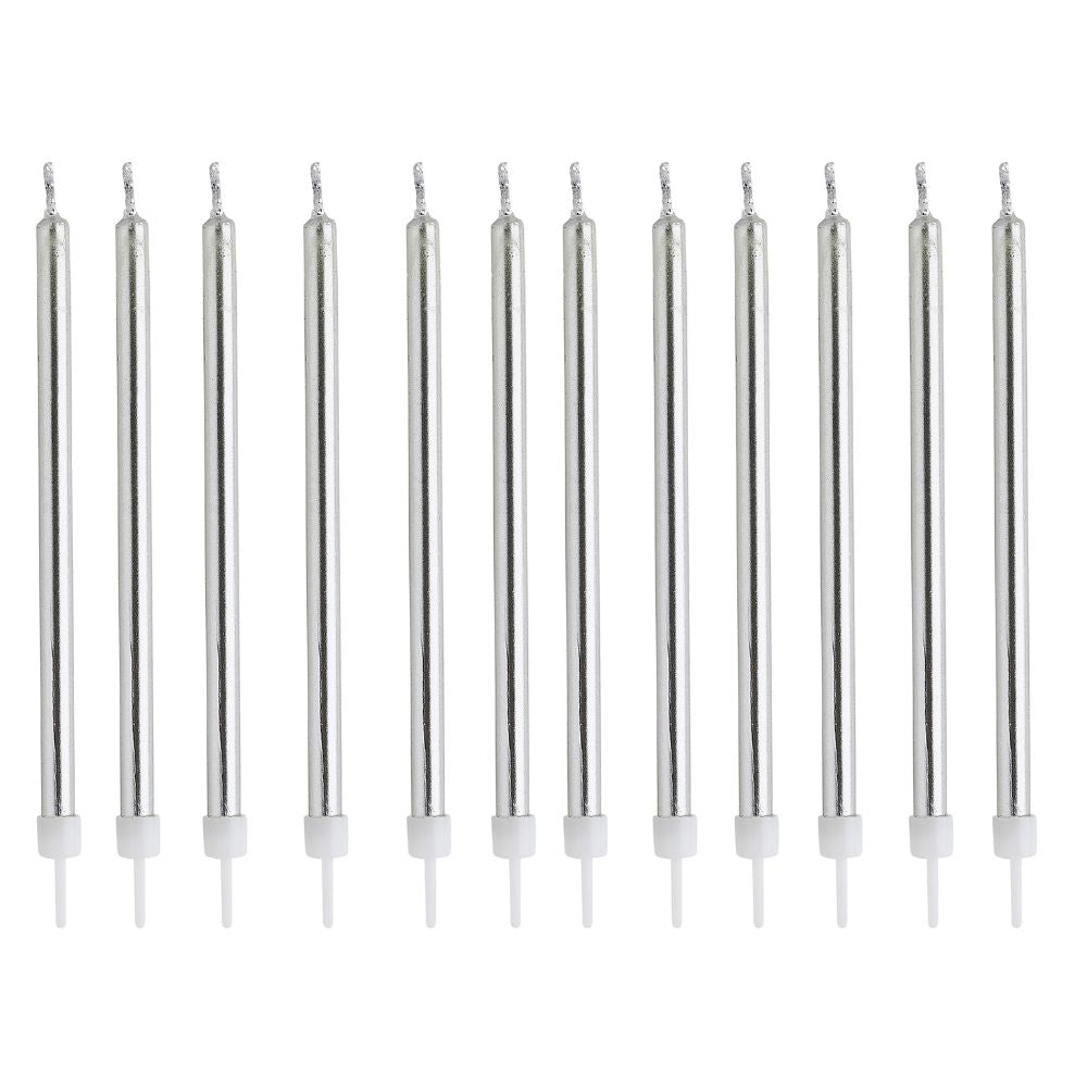 Hootyballoo 12 Pack Silver Candles & Holders Birthday Celebration Partyware