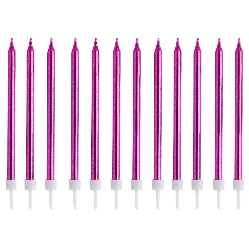 Hootyballoo 12 Pack Hot Pink Candles & Holders Birthday Celebration Partyware