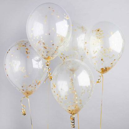 Hootyballoo 5 Pack Gold 12" Confetti Balloons Party Decorations Partyware