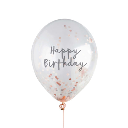 Hootyballoo 5 Pack Rose Gold Happy Birthday 12" Confetti Balloons Partyware