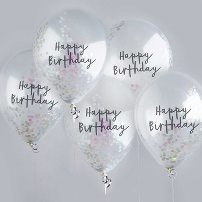 Hootyballoo 5 Pack Iridescent Happy Birthday 12" Confetti Balloons Partyware