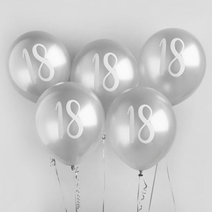 Hootyballoo 5 Pack Silver Number '18' Balloons Party Decorations Partyware