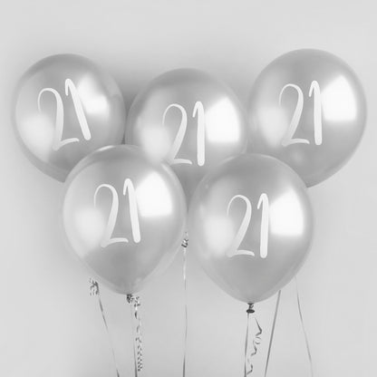 Hootyballoo 5 Pack Silver Number '21' Balloons Party Decorations Partyware