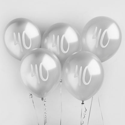 Hootyballoo 5 Pack Silver Number '40' Balloons Party Decorations Partyware