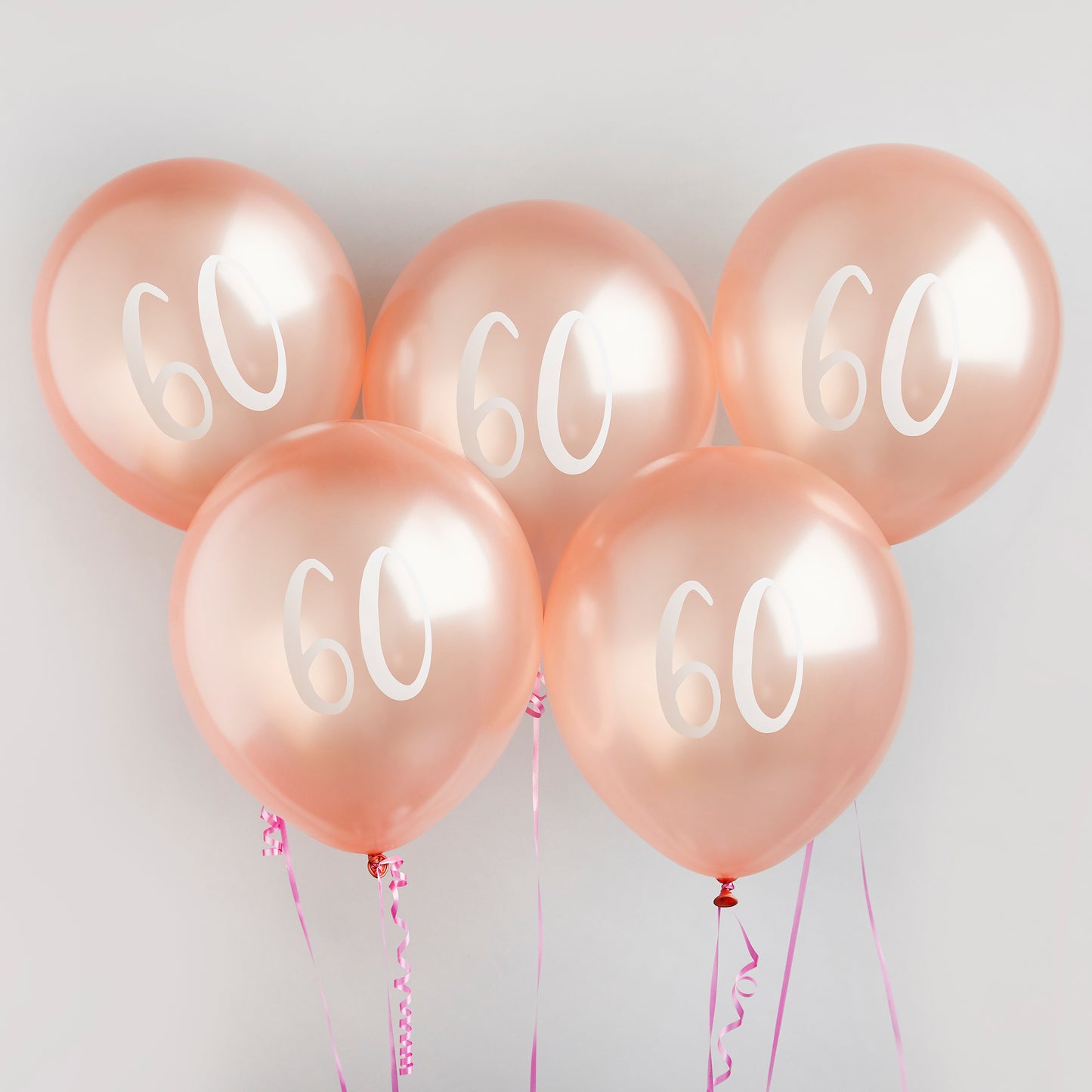 Hootyballoo 5 Pack Rose Gold Number '60' Balloons Party Decorations Partyware