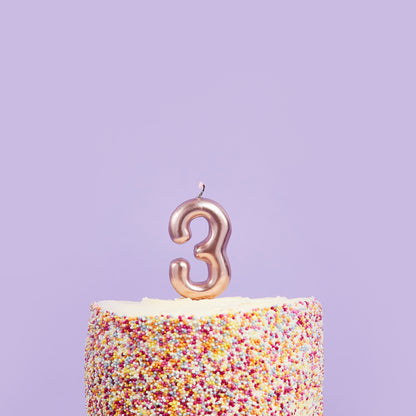 Hootyballoo Rose Gold Number '3' Wax Candle Birthday Celebration Partyware