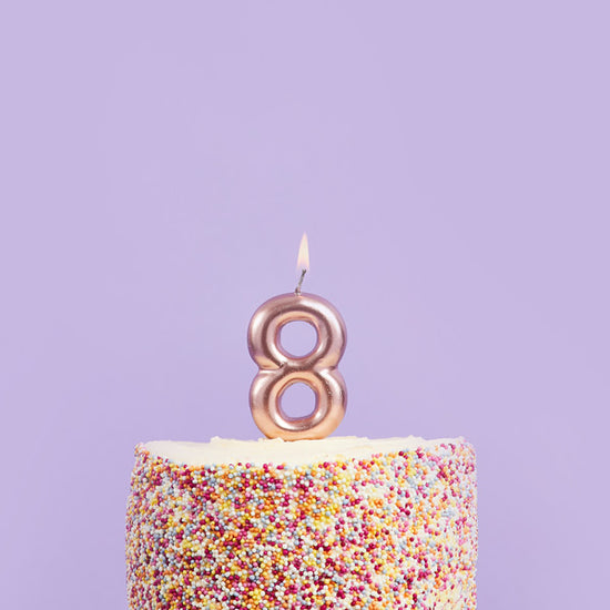 Hootyballoo Rose Gold Number '8' Wax Candle Birthday Celebration Partyware
