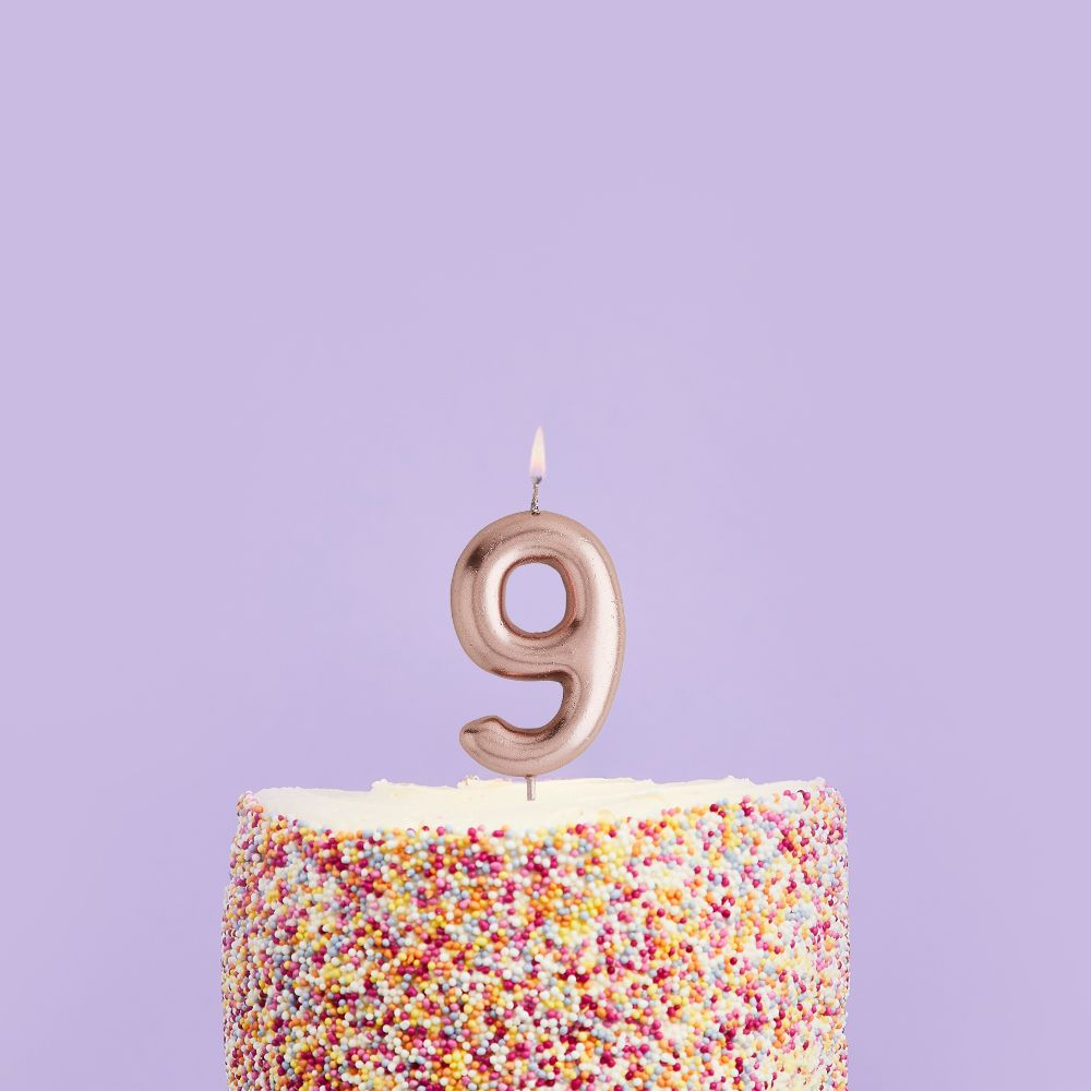 Hootyballoo Rose Gold Number '9' Wax Candle Birthday Celebration Partyware