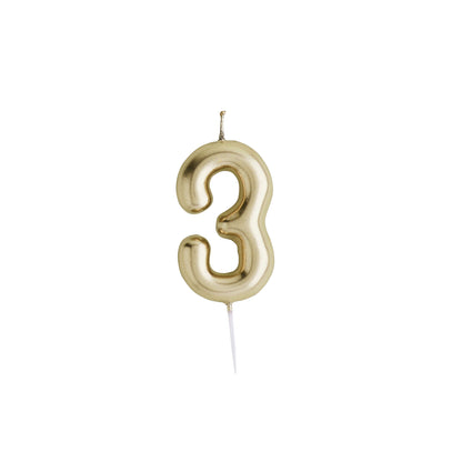 Hootyballoo Gold Number '3' Wax Candle Birthday Celebration Partyware