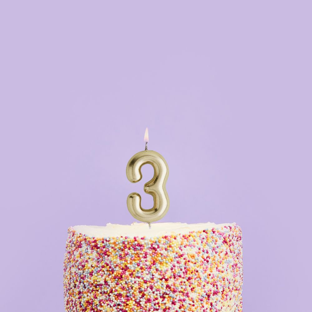 Hootyballoo Gold Number '3' Wax Candle Birthday Celebration Partyware