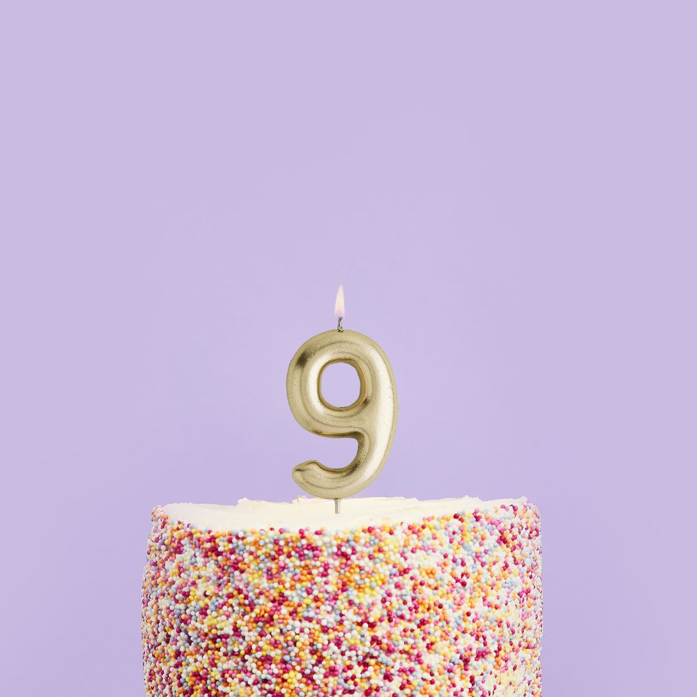 Hootyballoo Gold Number '9' Wax Candle Birthday Celebration Partyware