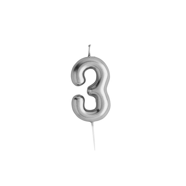 Hootyballoo Silver Number '3' Wax Candle Birthday Celebration Partyware