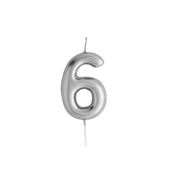 Hootyballoo Silver Number '6' Wax Candle Birthday Celebration Partyware
