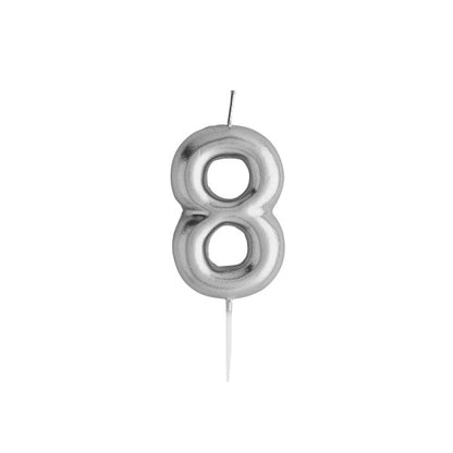 Hootyballoo Silver Number '8' Wax Candle Birthday Celebration Partyware