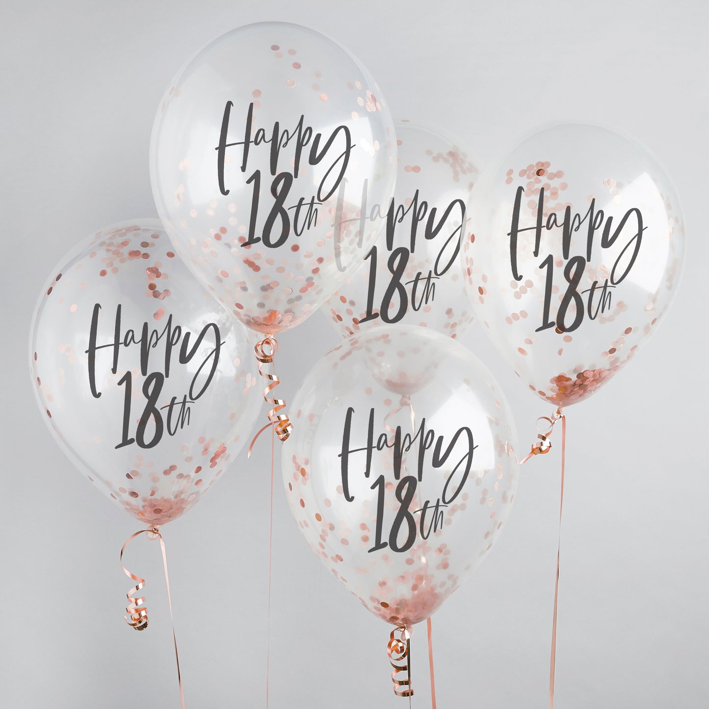 Hootyballoo 5 Pack Rose Gold Happy 18th Confetti Balloons Birthday Partyware