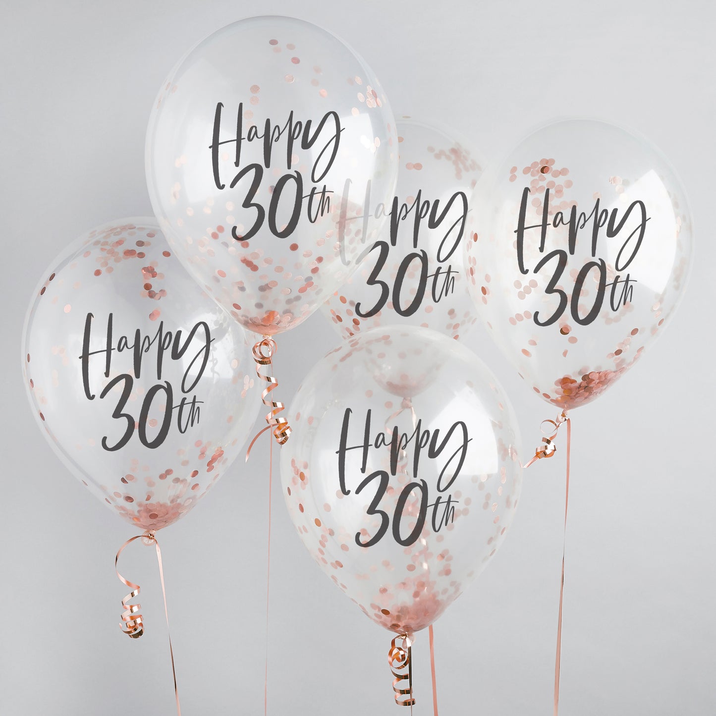 Hootyballoo 5 Pack Rose Gold Happy 30th Confetti Balloons Birthday Partyware