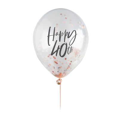 Hootyballoo 5 Pack Rose Gold Happy 40th Confetti Balloons Birthday Partyware