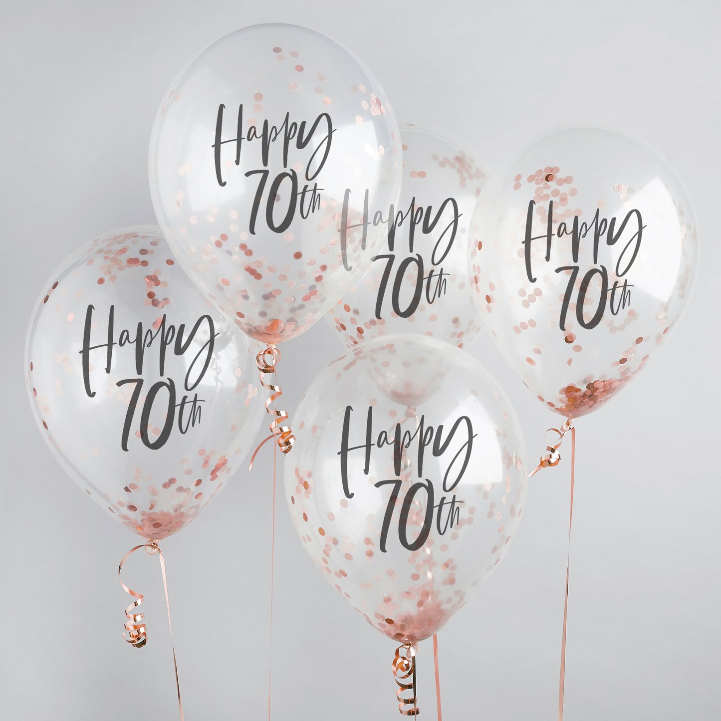 Hootyballoo 5 Pack Rose Gold Happy 70th Confetti Balloons Birthday Partyware