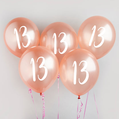 Hootyballoo 5 Pack Rose Gold Number '13' Balloons Birthday Party Decorations