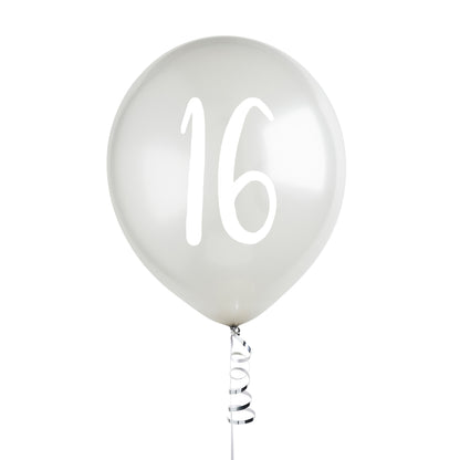 Hootyballoo 5 Pack Silver Number '16' Balloons Birthday Partyware